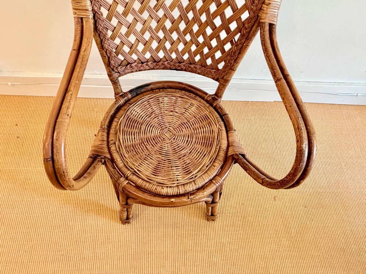 Suite de 4 chaises avec accoudoirs en rotin années 60.-photo-2