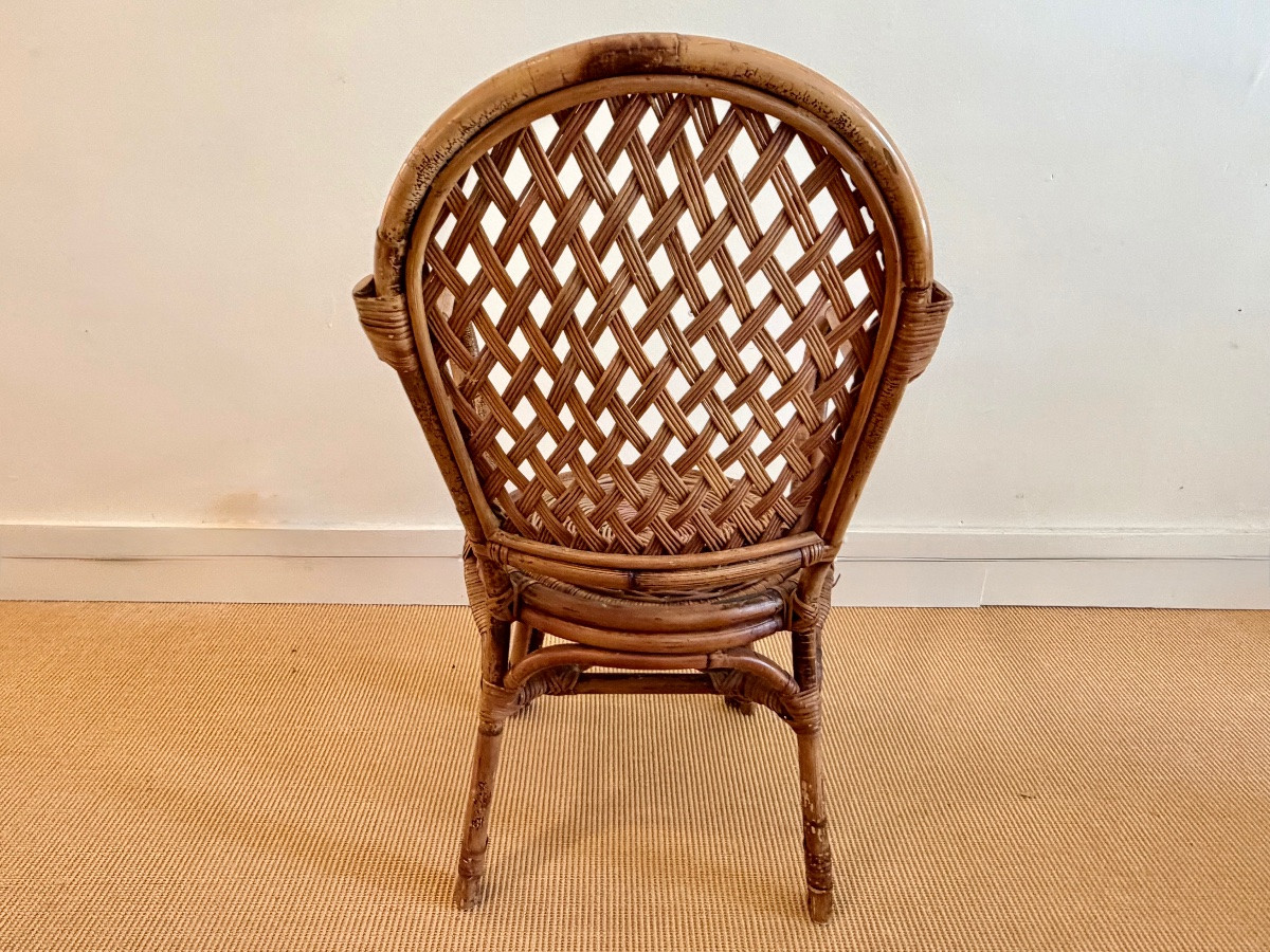 Suite de 4 chaises avec accoudoirs en rotin années 60.-photo-4