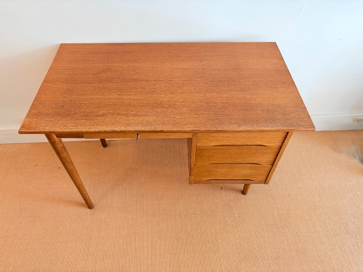 Bureau vintage en chêne des années 60-photo-3