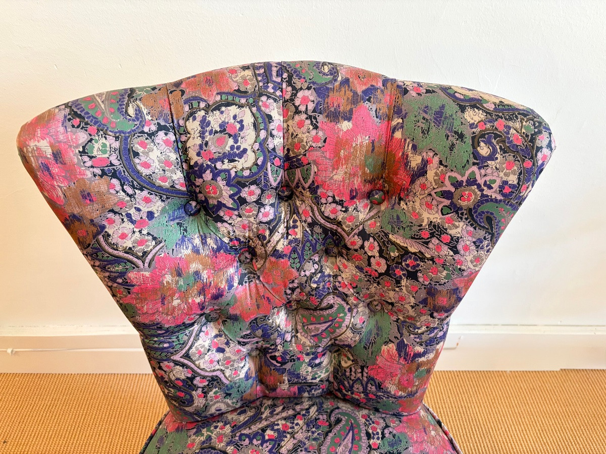 Napoleon III Style Flowered Fabric Fireside Chair-photo-2