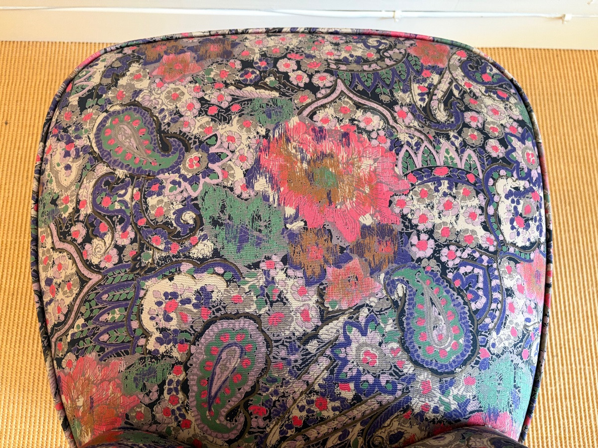 Napoleon III Style Flowered Fabric Fireside Chair-photo-3