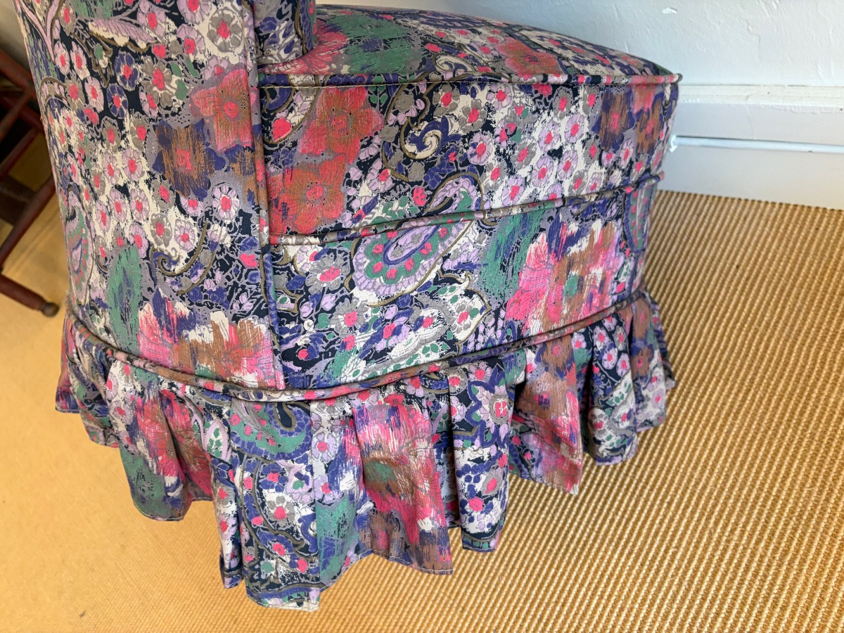 Napoleon III Style Flowered Fabric Fireside Chair-photo-5
