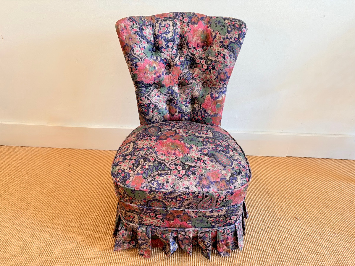 Napoleon III Style Flowered Fabric Fireside Chair
