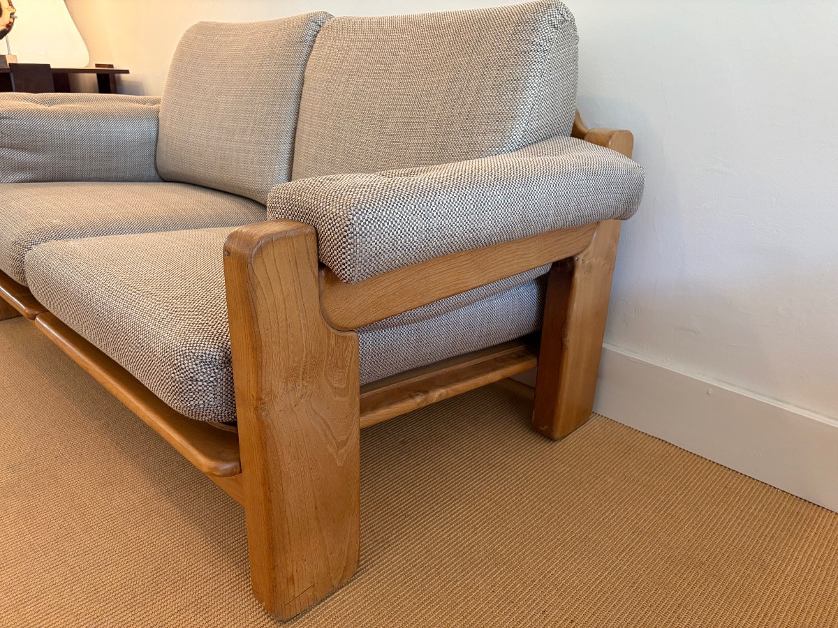 Pair Of Solid Elm Sofas, Maison Regain.-photo-4