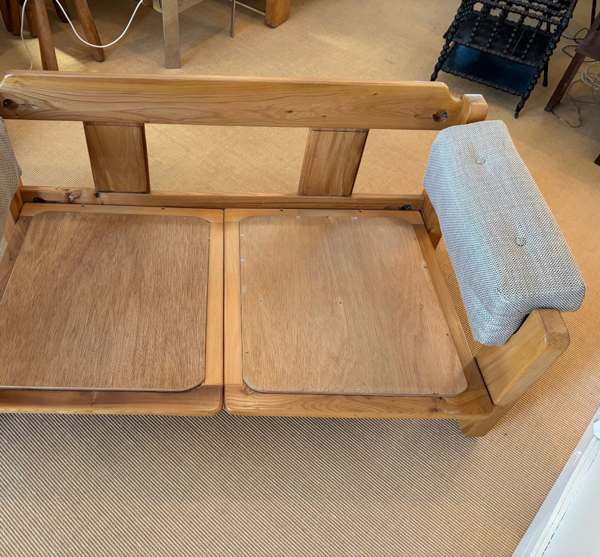 Pair Of Solid Elm Sofas, Maison Regain.-photo-3