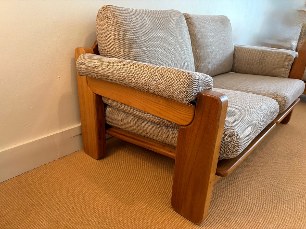 Pair Of Solid Elm Sofas, Maison Regain.-photo-2