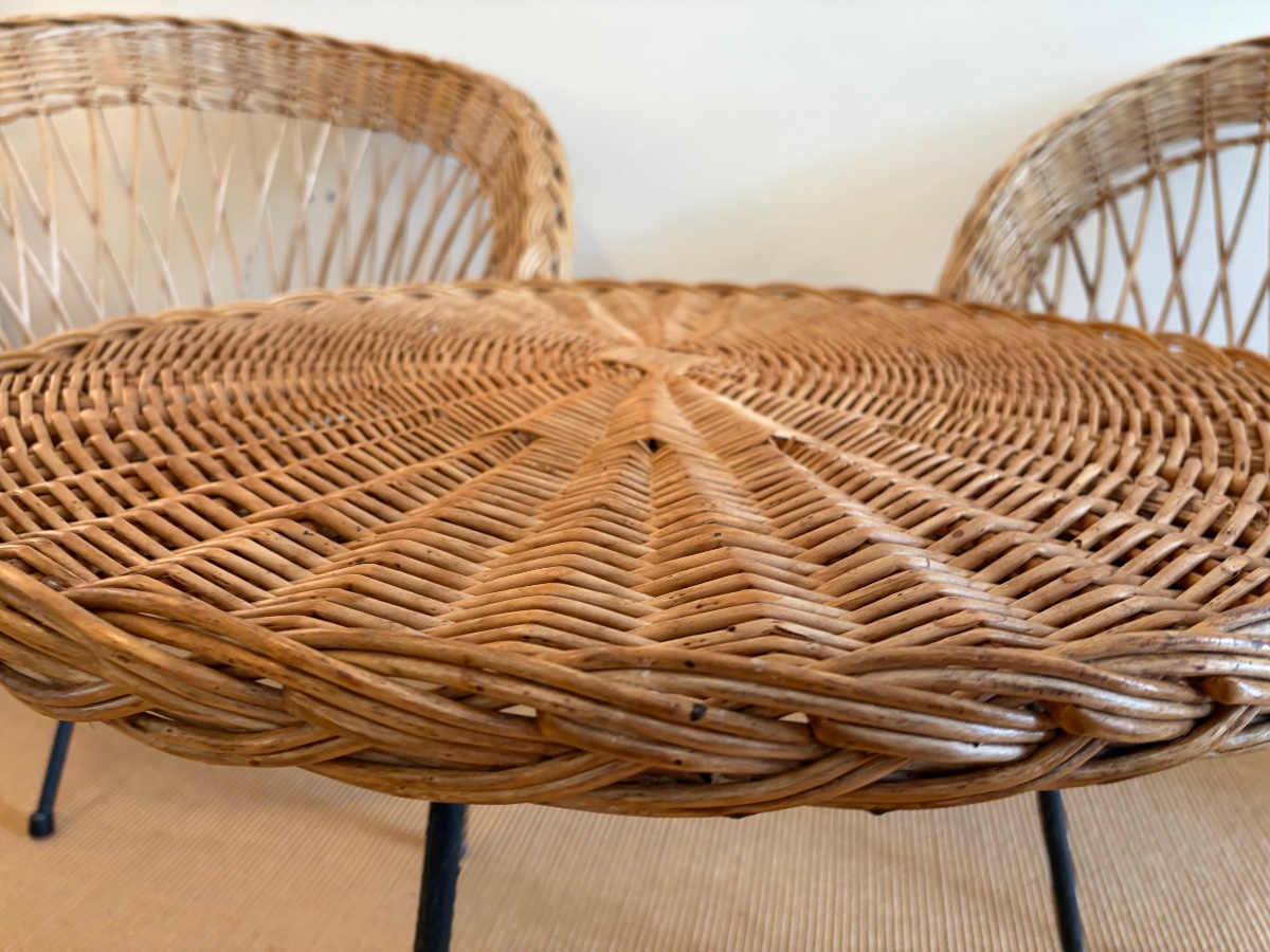 Pair Of Rattan Armchairs And Table, Circa 1970.-photo-1