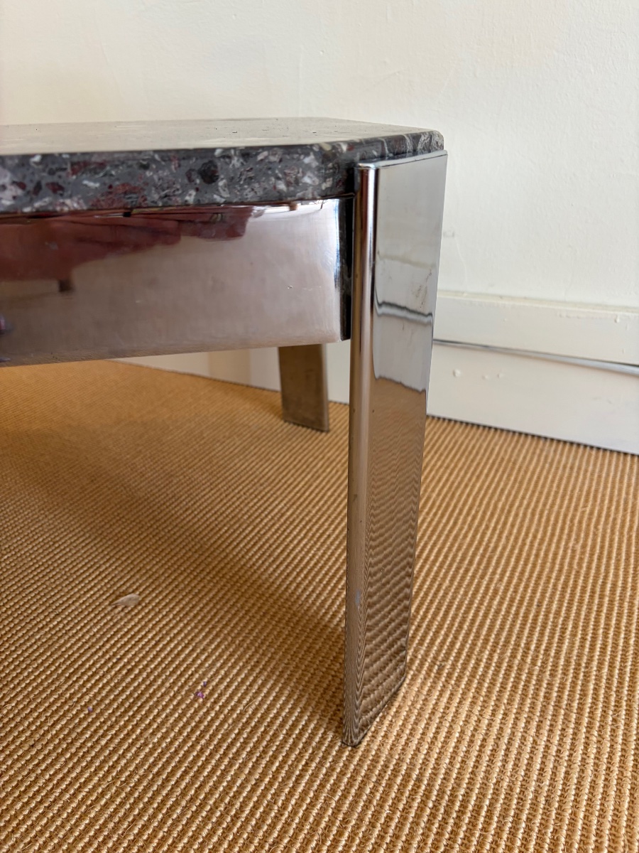 Marble And Chrome Coffee Table, Italy, Circa 1970.-photo-2