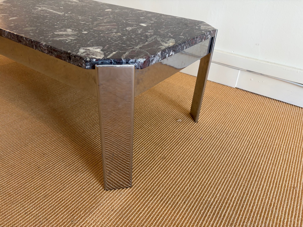 Marble And Chrome Coffee Table, Italy, Circa 1970.-photo-4