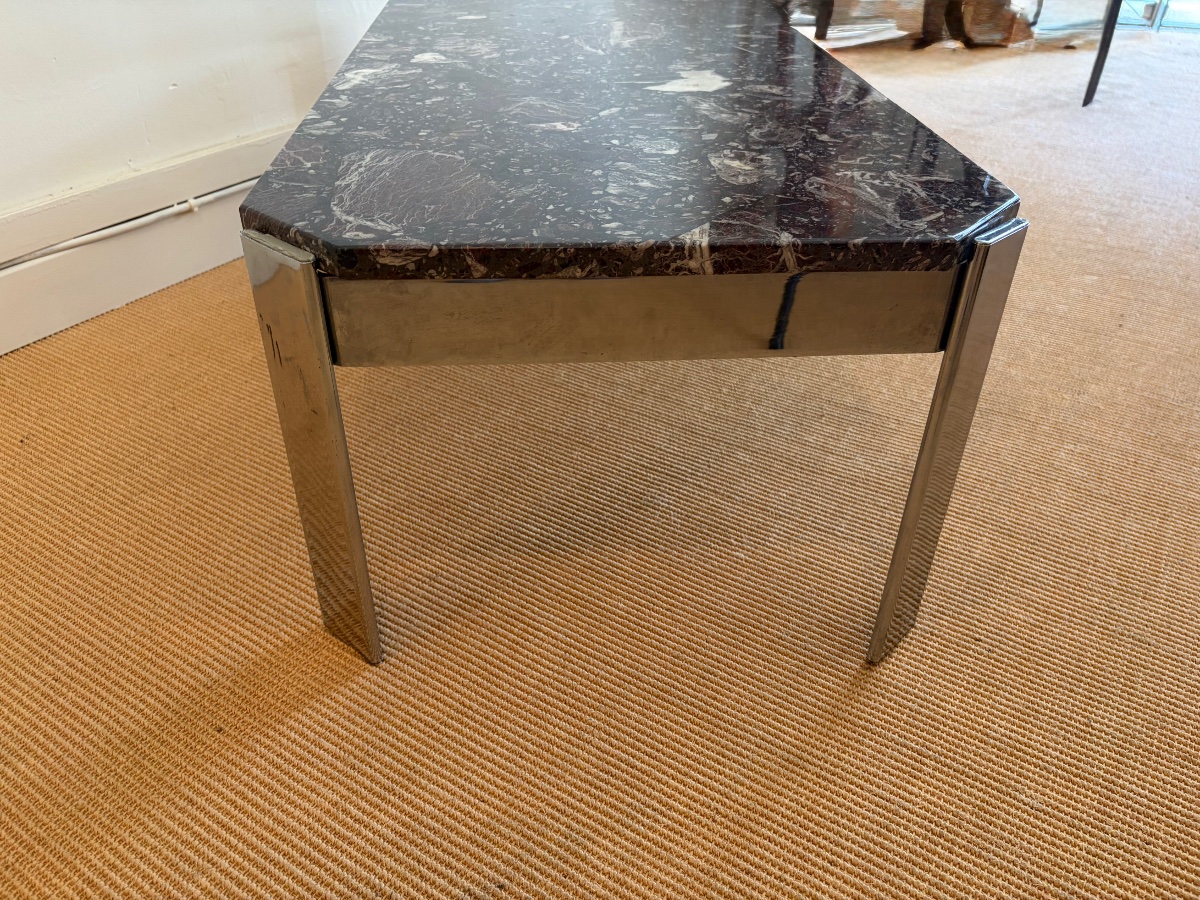 Marble And Chrome Coffee Table, Italy, Circa 1970.-photo-2