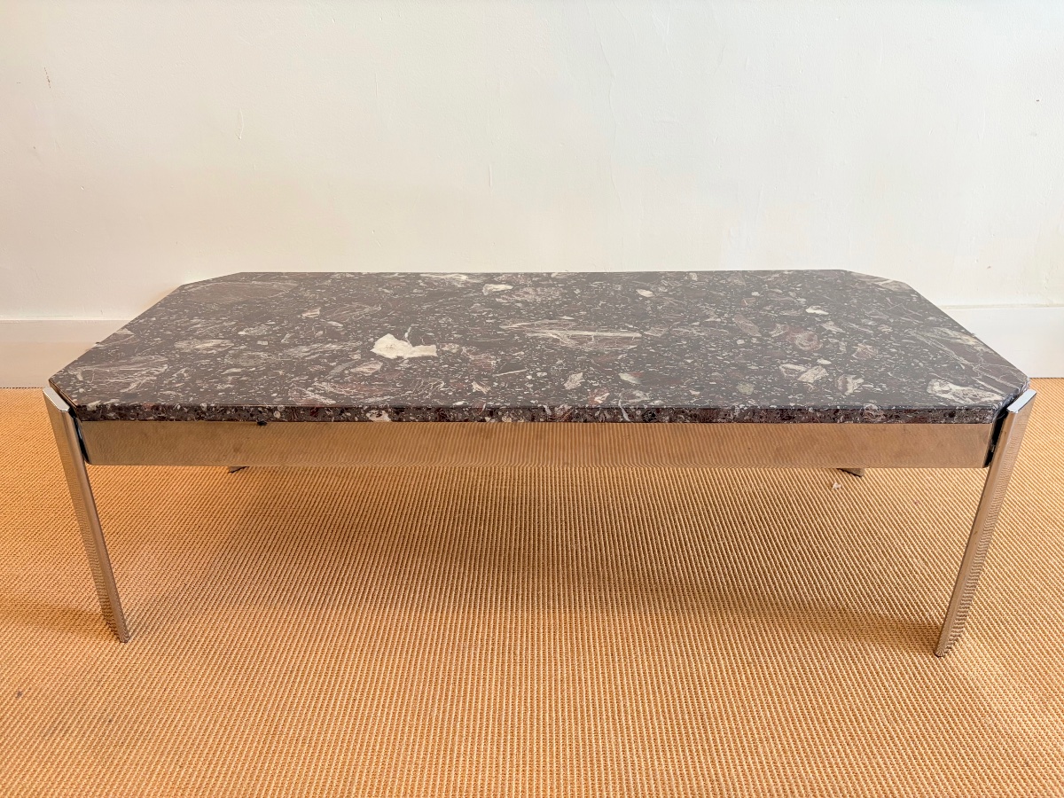 Marble And Chrome Coffee Table, Italy, Circa 1970.