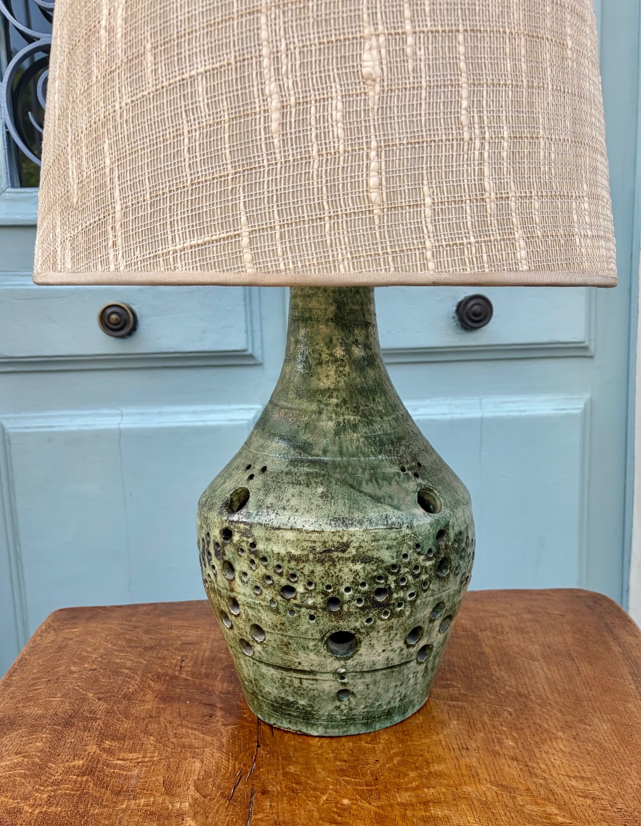 Lampe en céramique verte, vers 1960.-photo-2