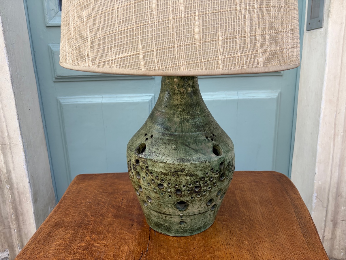 Lampe en céramique verte, vers 1960.-photo-4