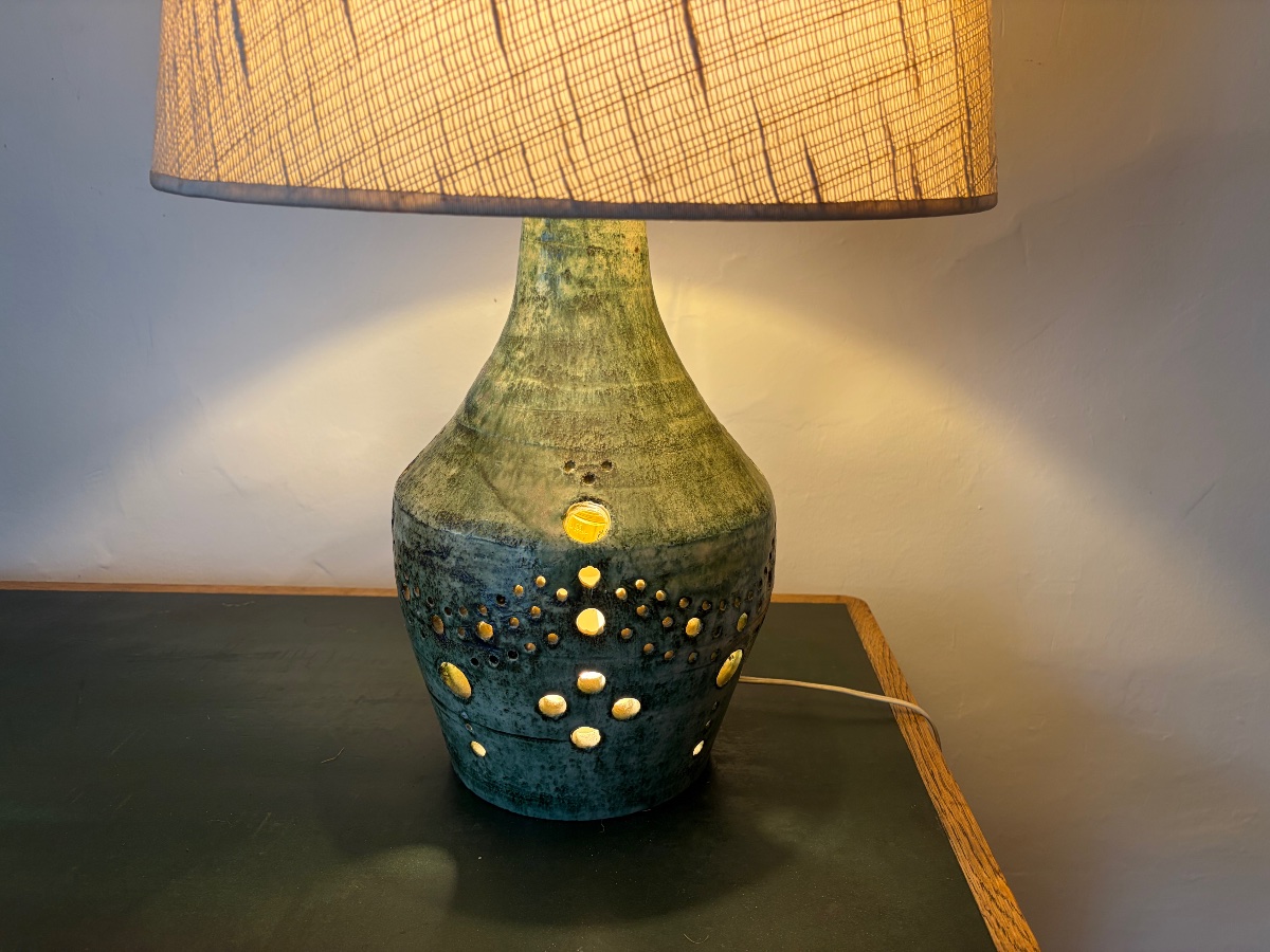Lampe en céramique verte, vers 1960.-photo-3