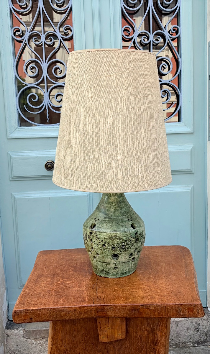 Lampe en céramique verte, vers 1960.
