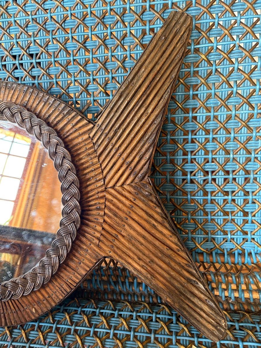 Fish-shaped Rattan Mirror, 1960s.-photo-3