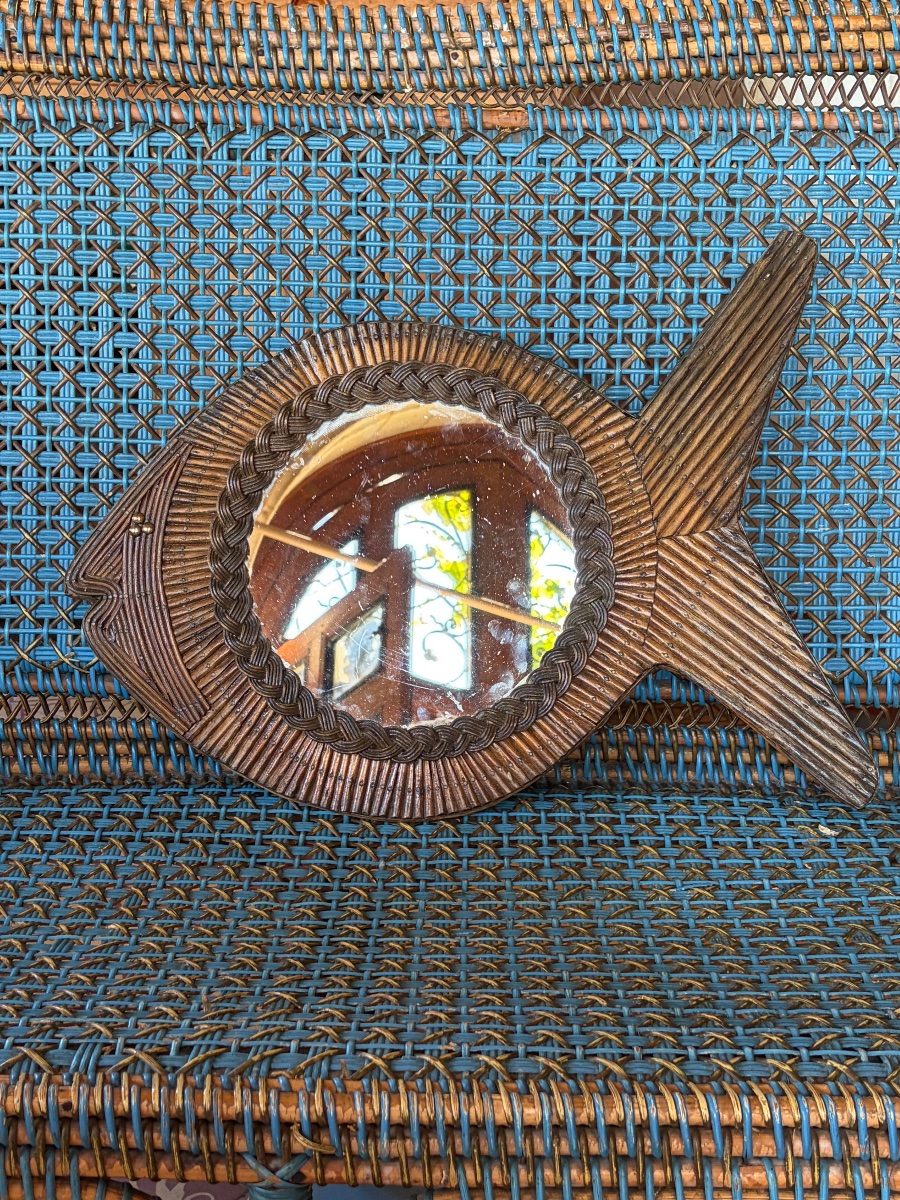 Fish-shaped Rattan Mirror, 1960s.