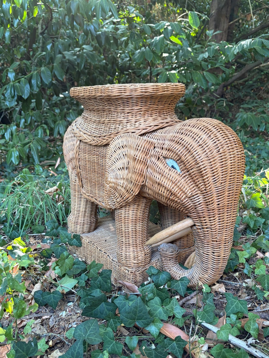 Rattan Elephant-shaped Side Table, Circa 1960.