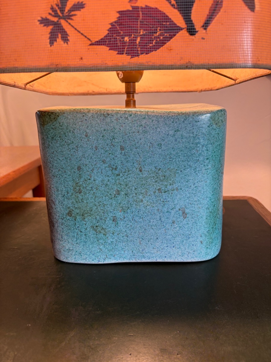 Lampe en céramique bleue, vers 1960.-photo-3