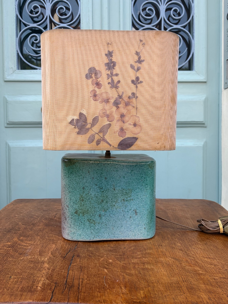 Lampe en céramique bleue, vers 1960.-photo-4