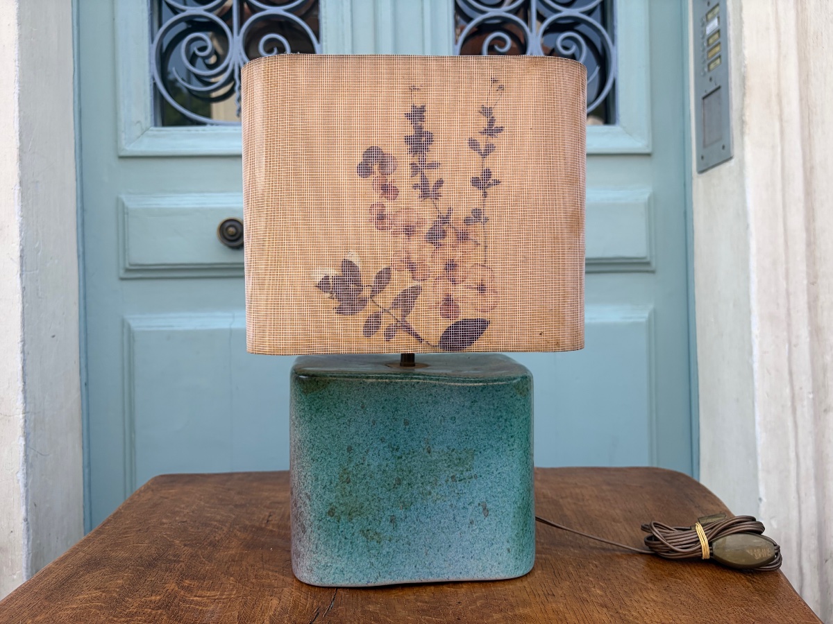 Lampe en céramique bleue, vers 1960.-photo-1