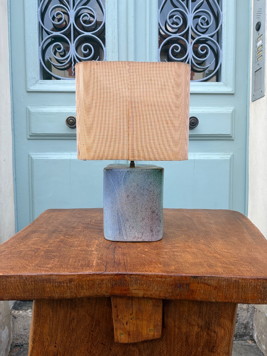 Lampe en céramique bleue, vers 1960.-photo-4
