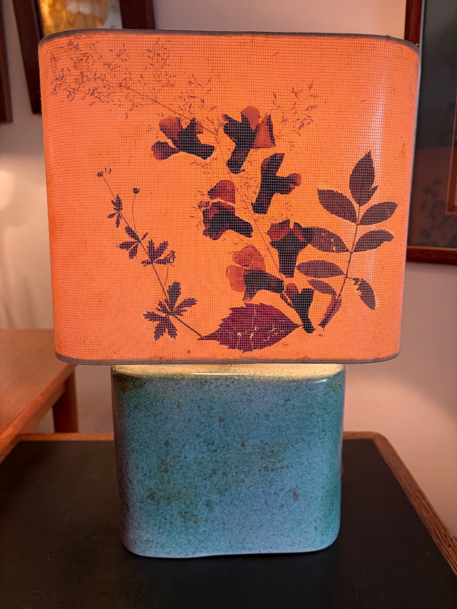 Lampe en céramique bleue, vers 1960.