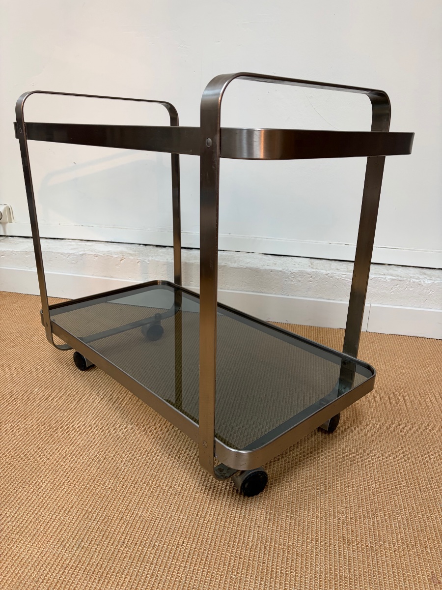 A Brushed Aluminum Side Table From The 1970s.-photo-2