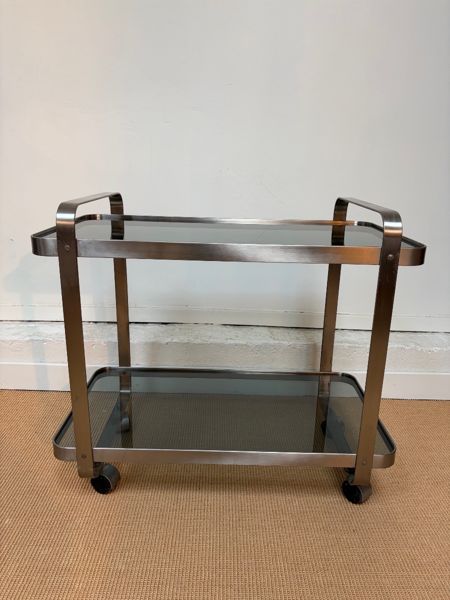 A Brushed Aluminum Side Table From The 1970s.