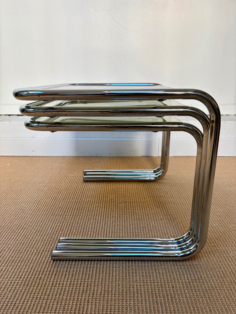 Set Of 3 Chrome Nesting Tables From The 1980s.-photo-1