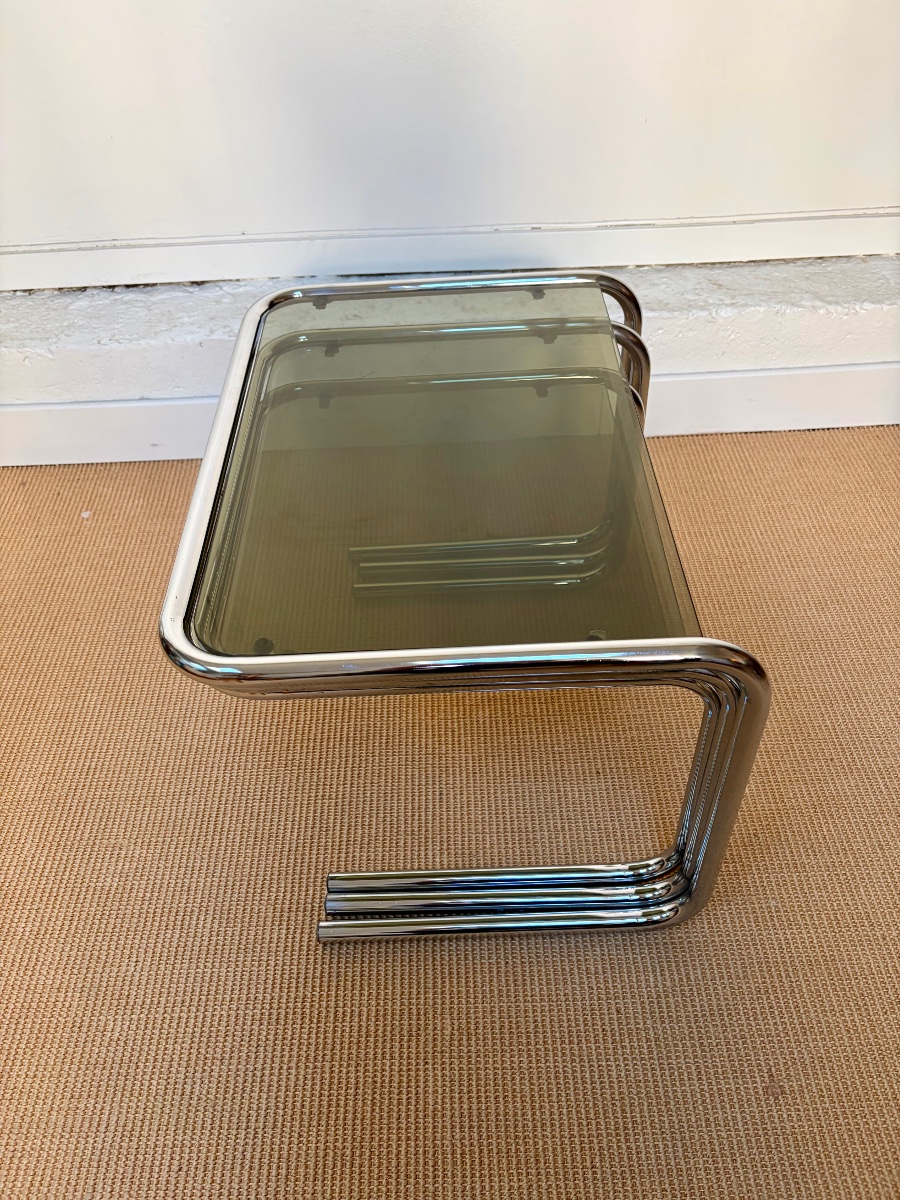 Set Of 3 Chrome Nesting Tables From The 1980s.-photo-2