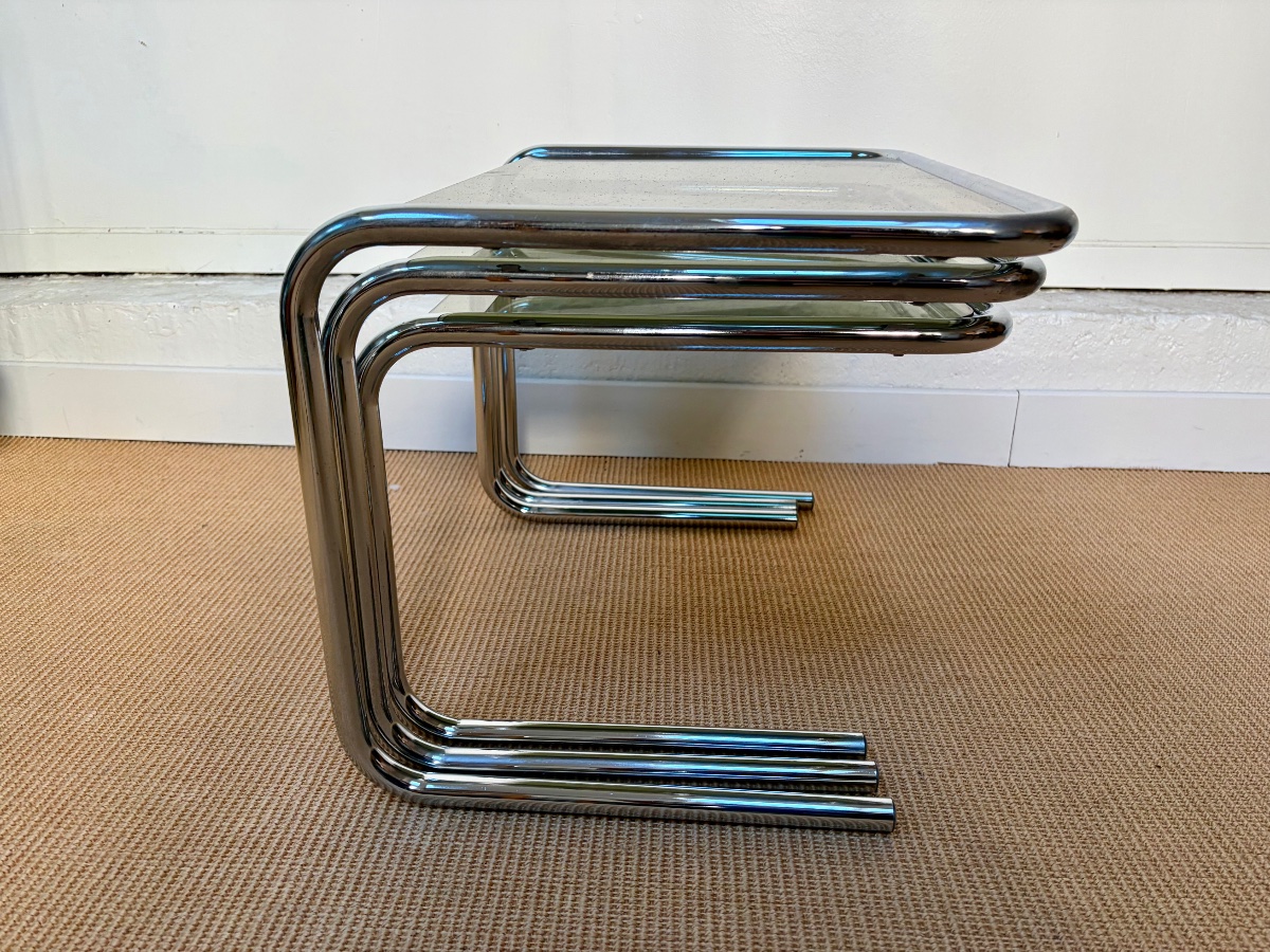 Set Of 3 Chrome Nesting Tables From The 1980s.-photo-7