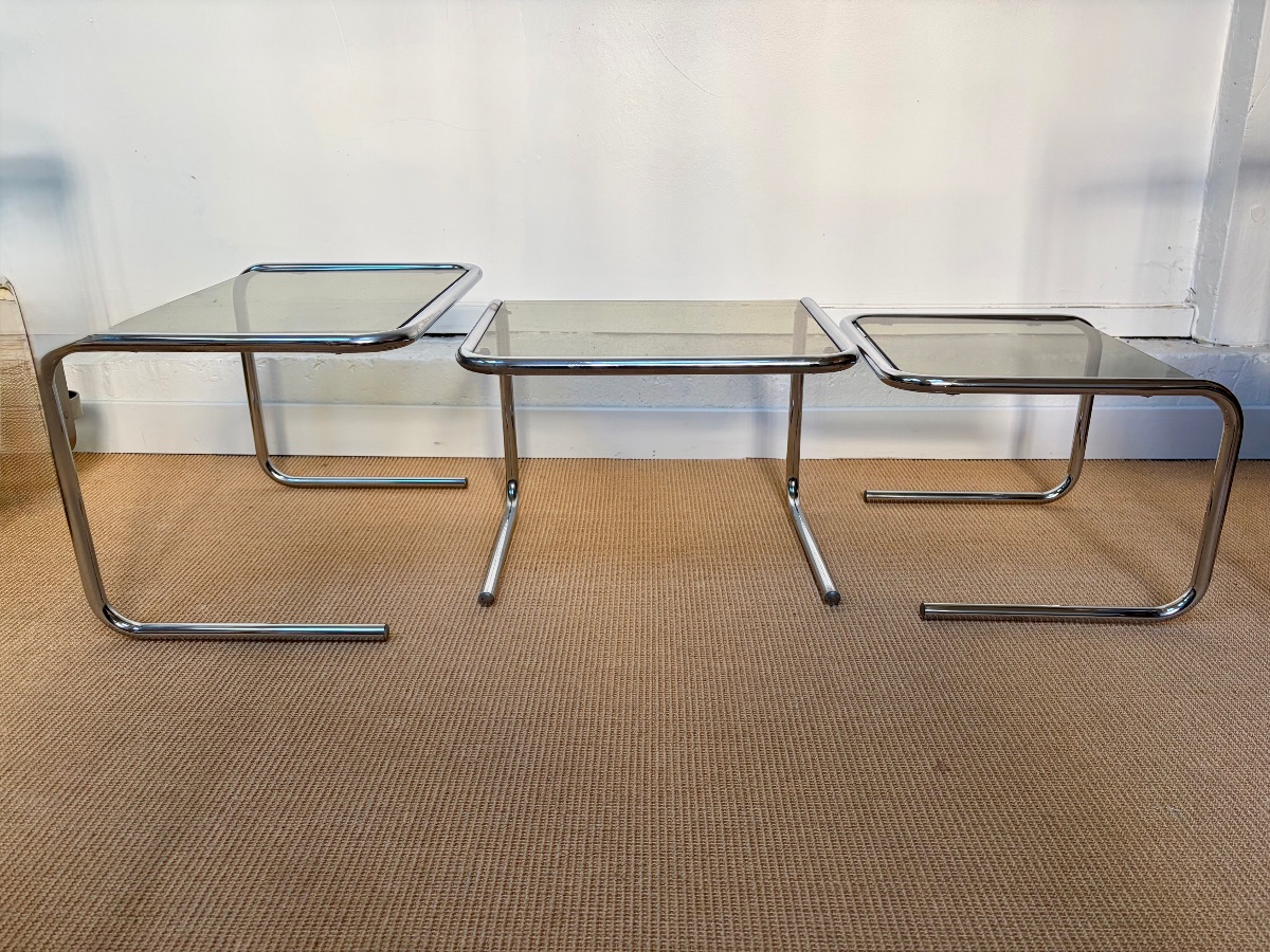 Set Of 3 Chrome Nesting Tables From The 1980s.-photo-8