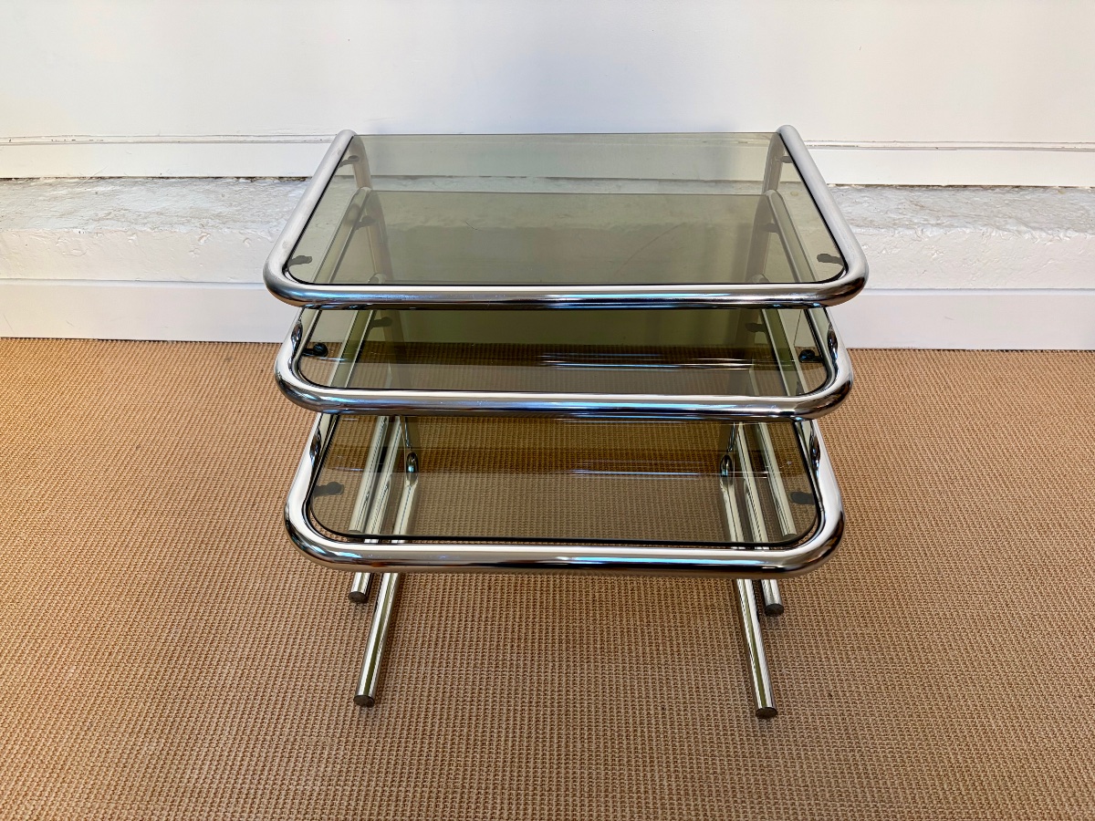 Set Of 3 Chrome Nesting Tables From The 1980s.