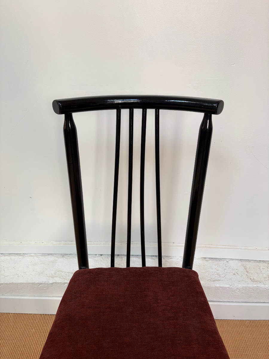 Set Of 4 Black-lacquered Wooden Dining Chairs, Circa 1980.-photo-4