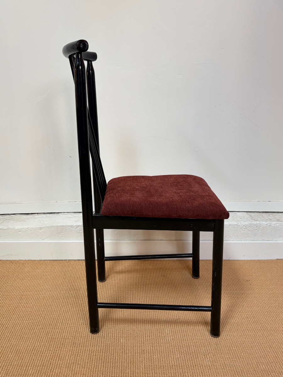 Set Of 4 Black-lacquered Wooden Dining Chairs, Circa 1980.-photo-1
