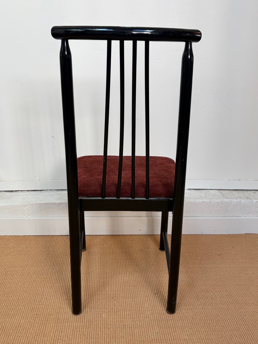 Set Of 4 Black-lacquered Wooden Dining Chairs, Circa 1980.-photo-3