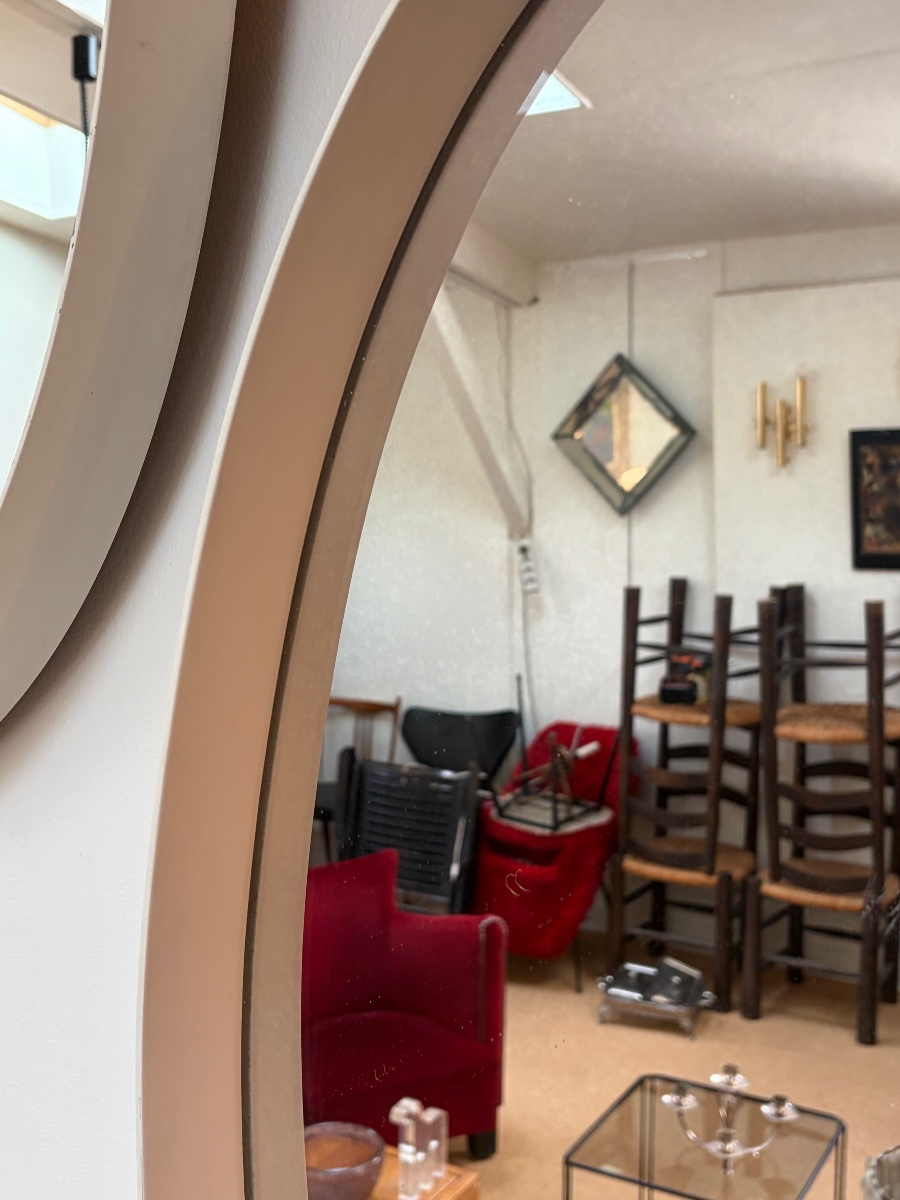 Set Of 4 Oval Mirrors Made Of White-lacquered Wood, Circa 1970.-photo-7