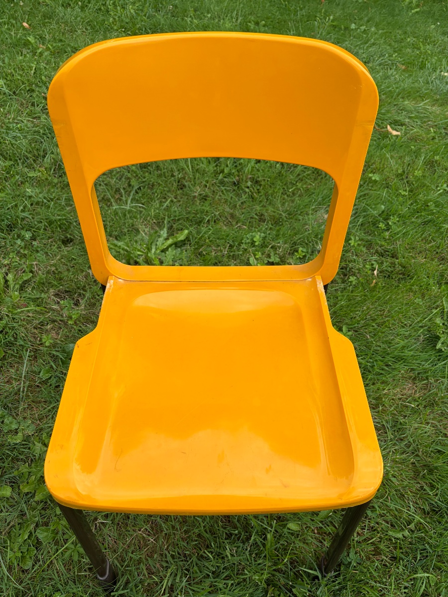 Set Of 10 Bright Orange Chairs, Grosfillex, 1970s.-photo-3