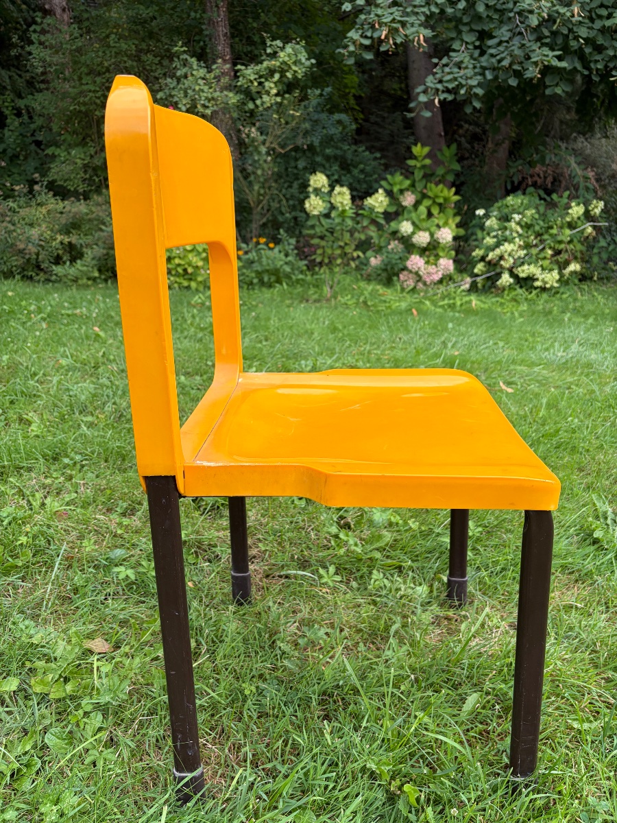 Set Of 10 Bright Orange Chairs, Grosfillex, 1970s.-photo-4
