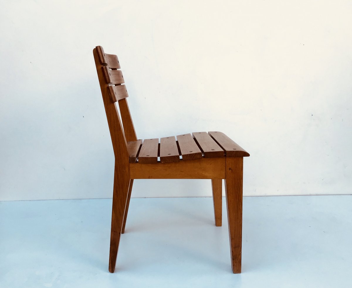 Suite Of 6 Oak Chairs By Charles Dudouyt For La Gentilhommière, France, Circa 1960-photo-3