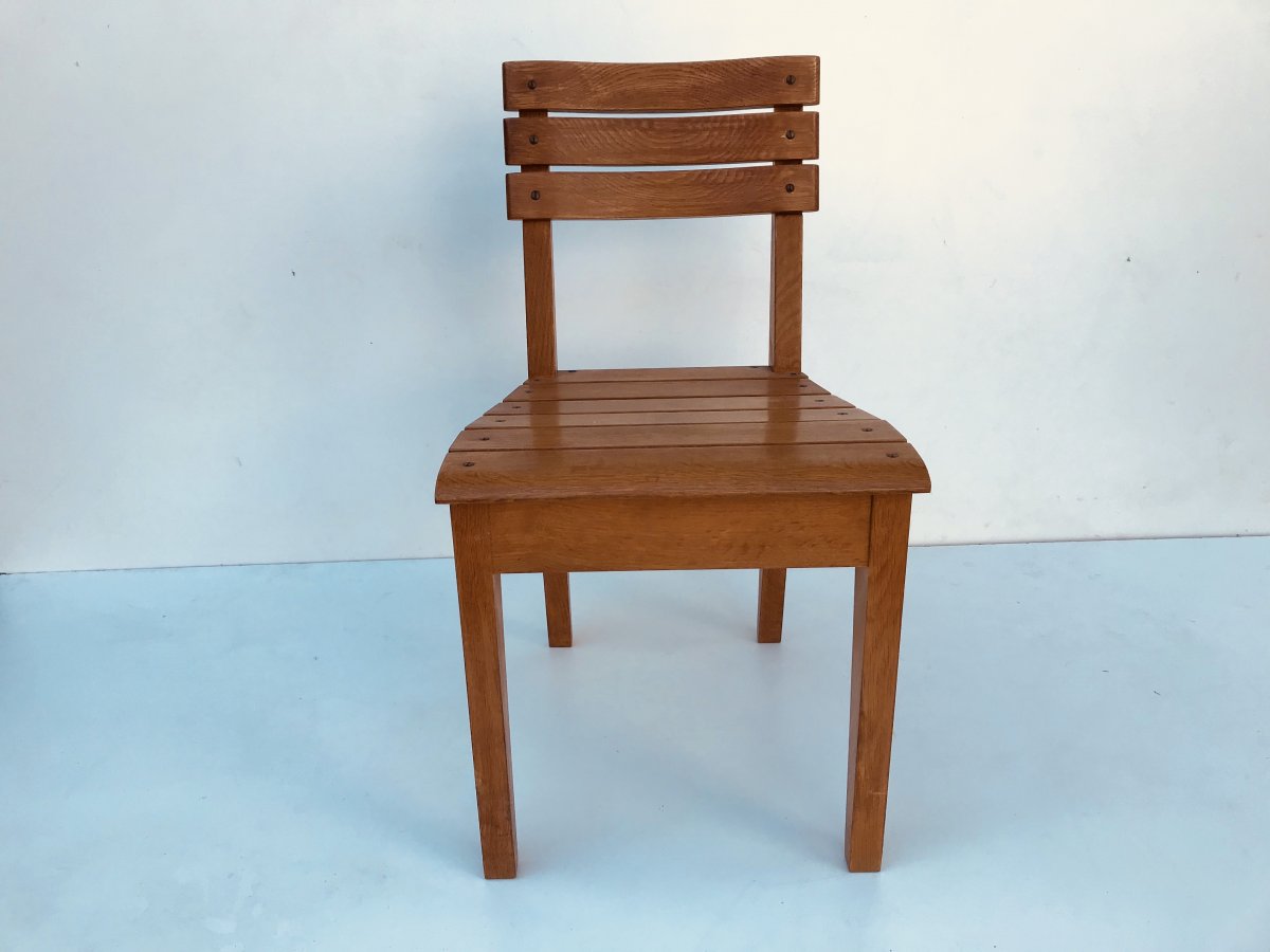 Suite Of 6 Oak Chairs By Charles Dudouyt For La Gentilhommière, France, Circa 1960-photo-4