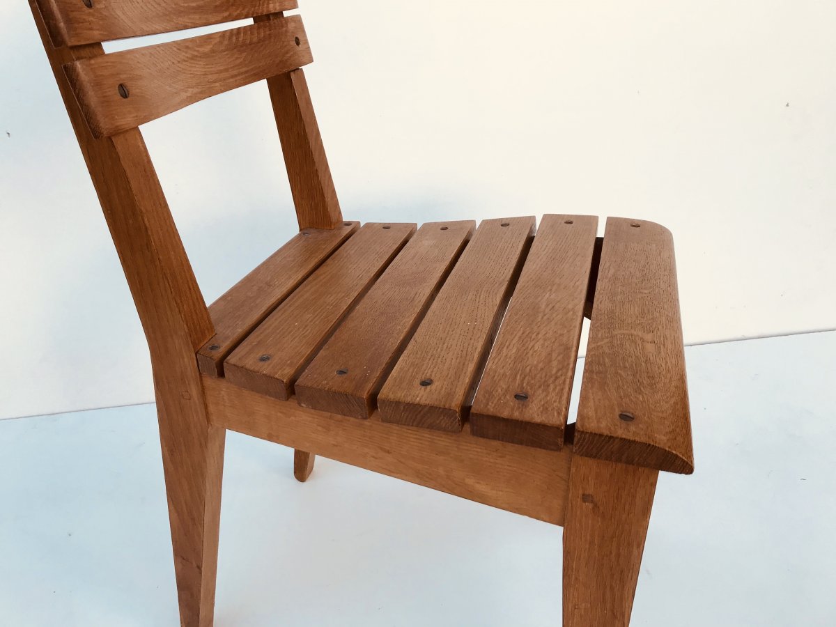 Suite Of 6 Oak Chairs By Charles Dudouyt For La Gentilhommière, France, Circa 1960-photo-1