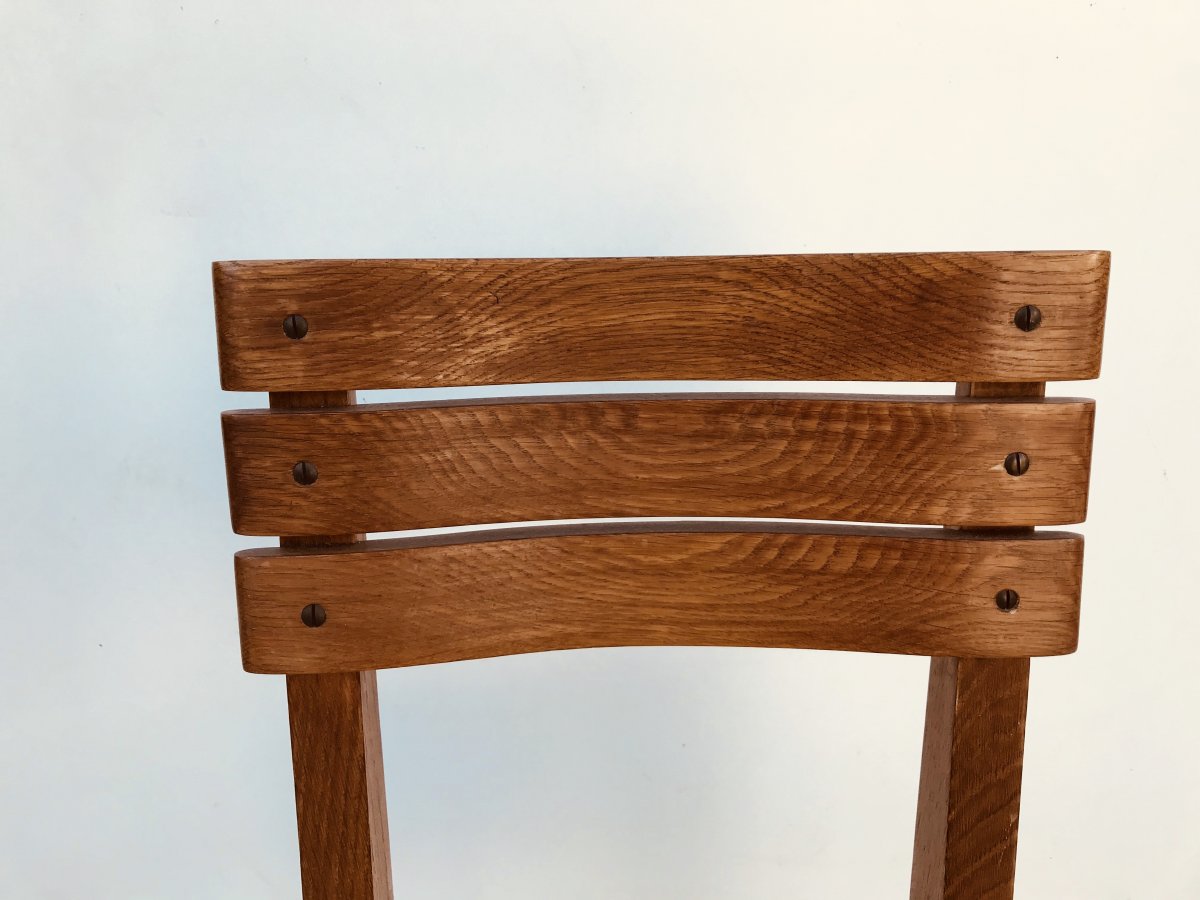 Suite Of 6 Oak Chairs By Charles Dudouyt For La Gentilhommière, France, Circa 1960-photo-2