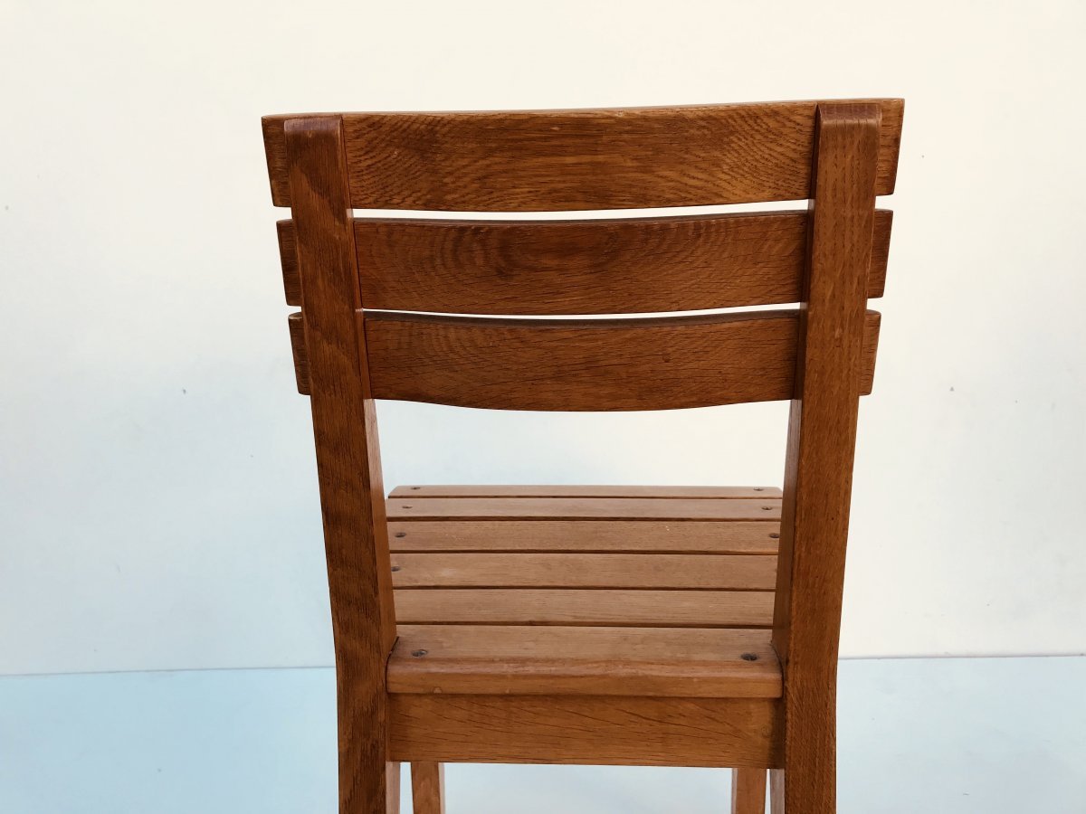 Suite Of 6 Oak Chairs By Charles Dudouyt For La Gentilhommière, France, Circa 1960-photo-7