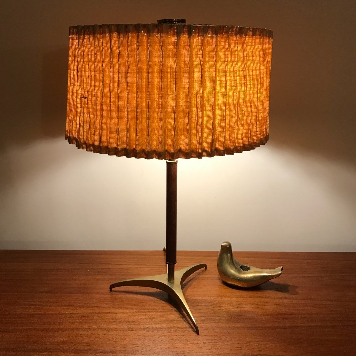 Brass And Rosewood Lamp By Jt Kalmar, Austria, Circa 1950.-photo-2