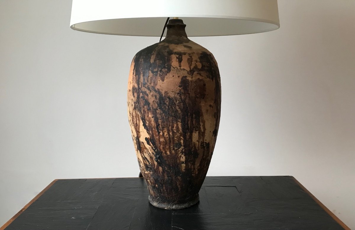 Large Terracotta Lamp, 19th Century.-photo-6