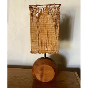 Teak Lamp And Corn Leaf Lampshade, Circa 1980.