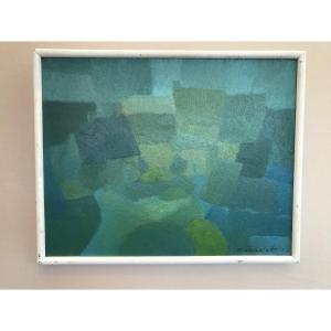Abstraction turquoise par Gérard Guéguéniat (1934-2019)