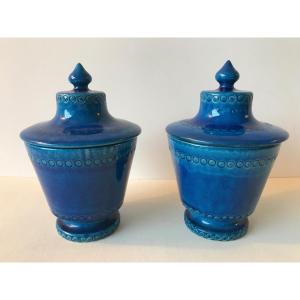 Pair Of Covered Ceramic Pots By Pol Chambost.